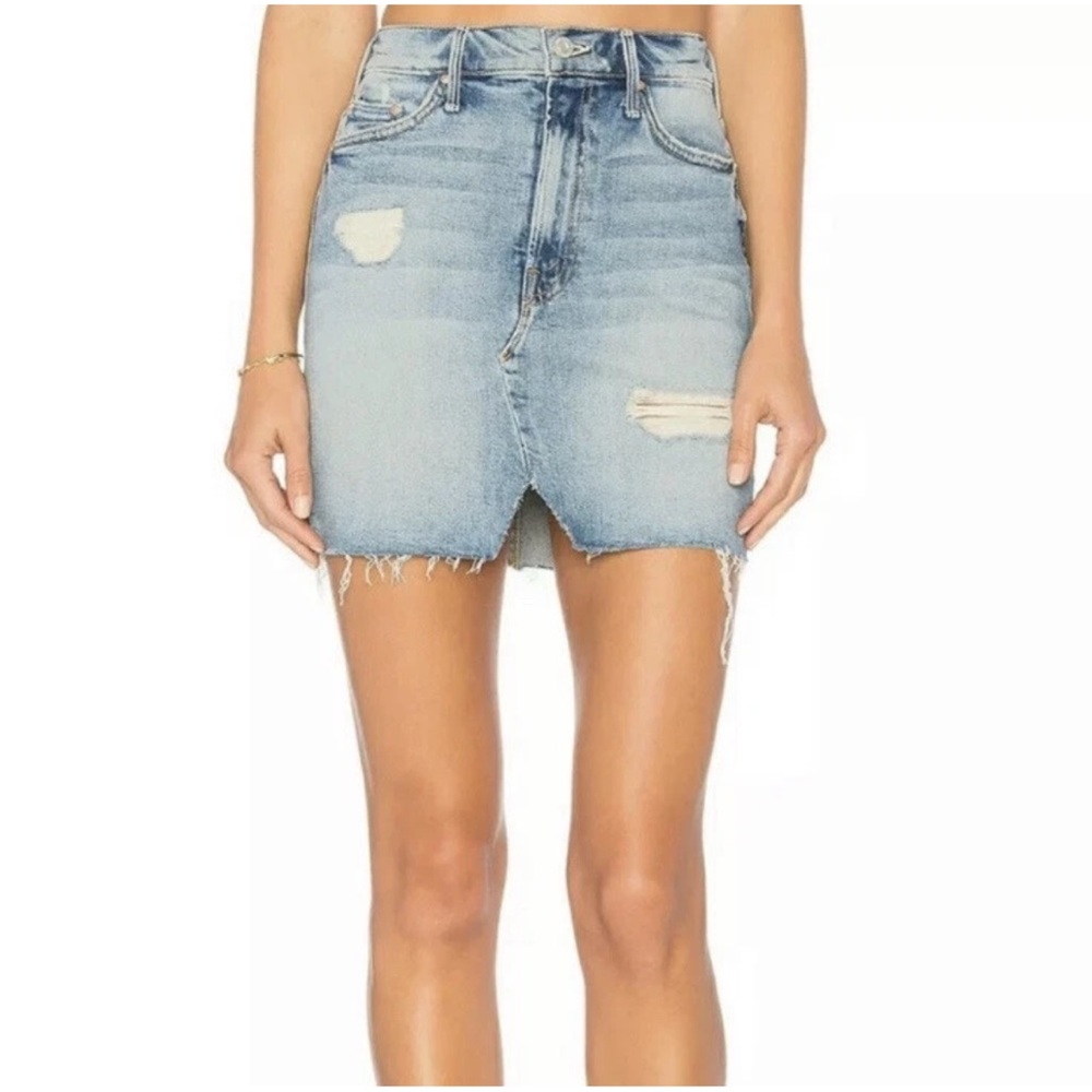 Mother The Sacred Slit Denim Mini Skirt Size US24 Distressed